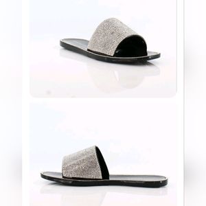 Steve Madden Black Rhinestone Slip on Pool Slides sz 10 NWT
